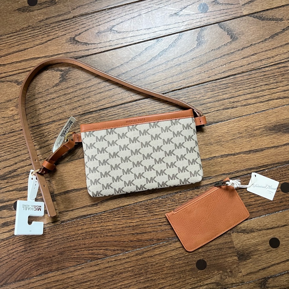 Michael Kors Cream and Brown Logo Shoulder Bag with Wallet